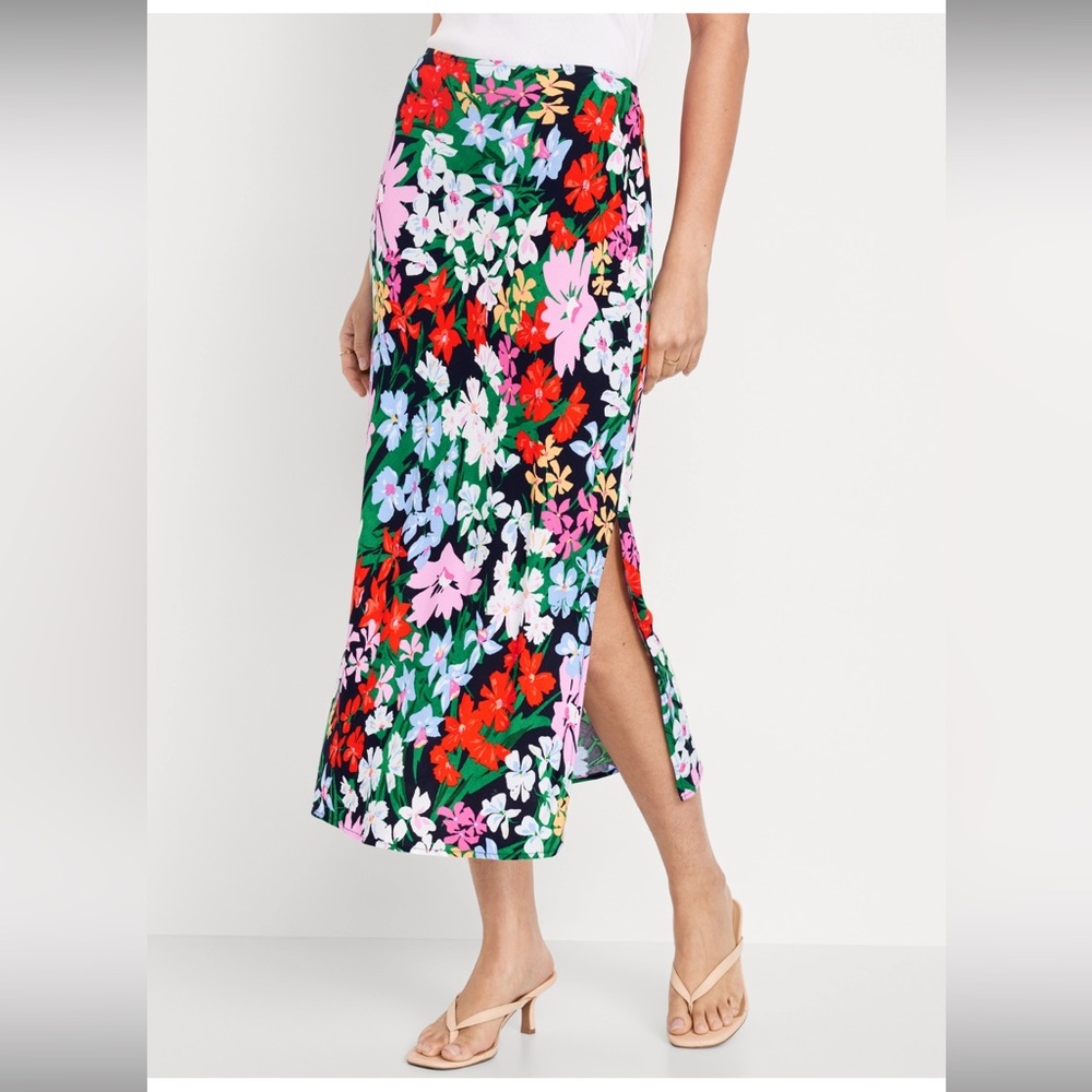 Old Navy high waist midi slip skirt floral size small